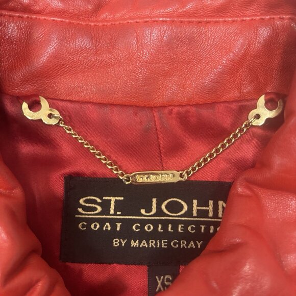 Vintage St Johns Jacket XS Smooth Red Leather Short Fitted Zip Up Distressed - Picture 14 of 14